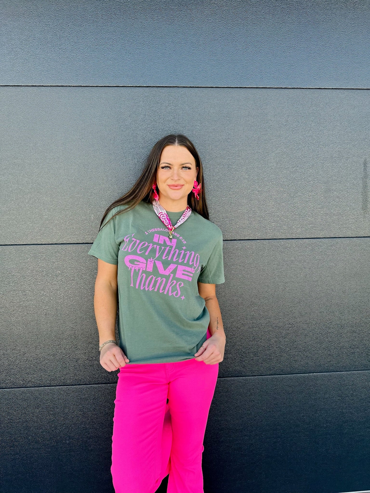 GIVE THANKS COMFORT COLORS TEE- MOSS - Tops