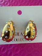 GOLD TEARDROP HOOP EARRINGS WITH PEARKS AND CZ STONES - Earrings