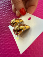 GOLD TEARDROP HOOP EARRINGS WITH PEARKS AND CZ STONES - Earrings