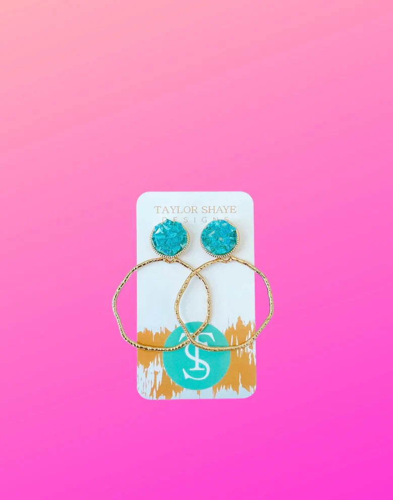 Stylish Glass Top Hoop Earrings in Green by Taylor Shaye, lightweight and colorful, perfect for any occasion, ideal for pairing with your favorite outfit or special event attire.