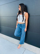 HIGH RISE DOUBLE CUFFED BAGGY WIDE JEANS BY VERVET - Bottoms