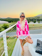 HOT PINK AND LIGHT PINK OVERSIZED CHECKER CARDIGAN
