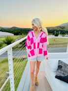 HOT PINK AND LIGHT PINK OVERSIZED CHECKER CARDIGAN