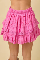 HOT PINK EYELET RUFFLE MINI SKIRT- PERFECT FOR RUSH - Bottoms
