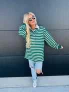 HUNTER GREEN AND CREAM RUGBY POLO SHIRT