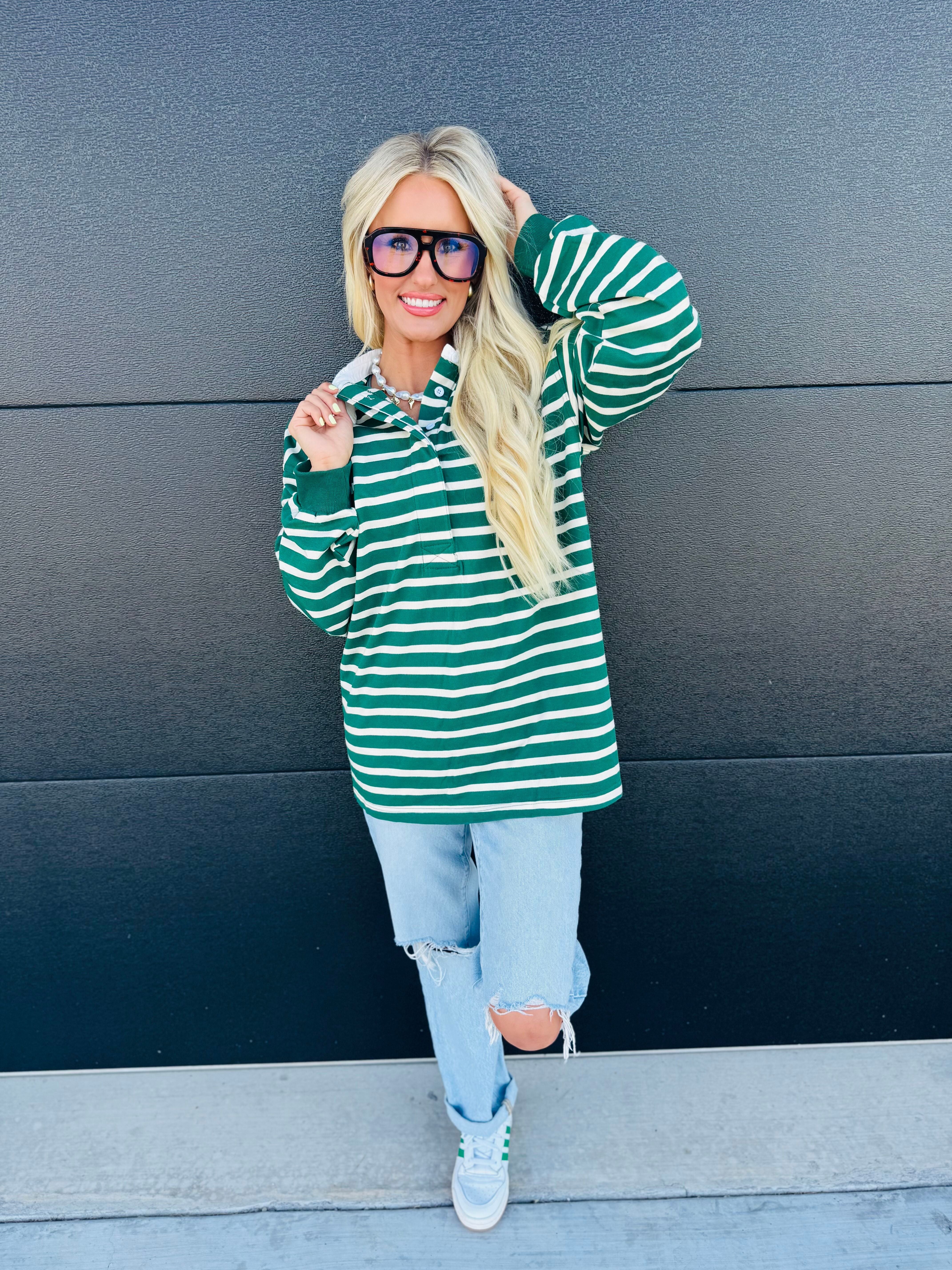 HUNTER GREEN AND CREAM RUGBY POLO SHIRT