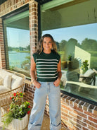 HUNTER GREEN AND CREAM STRIPED SLEEVELESS SWEATER - Tops