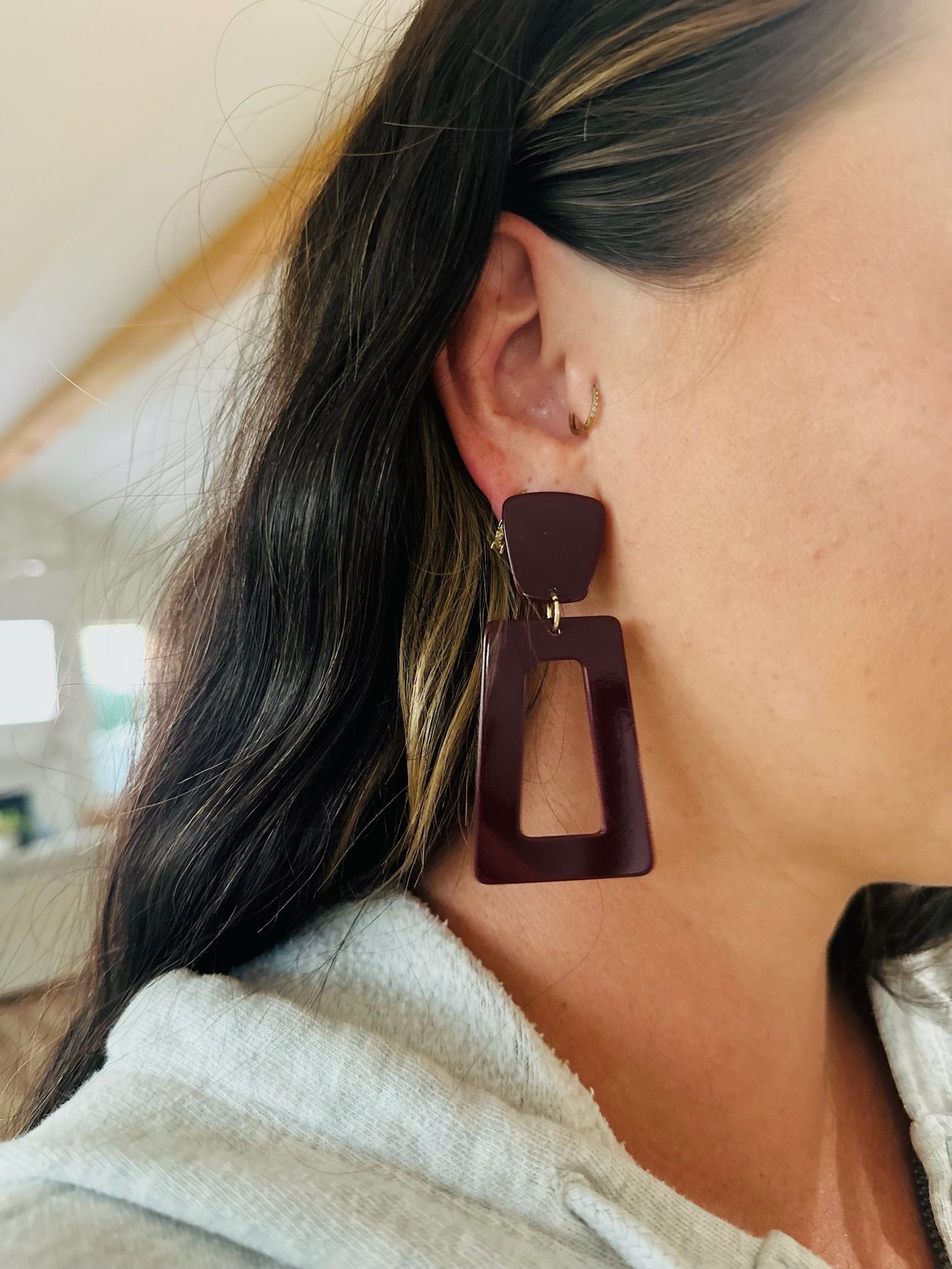 KENNEDY STATEMENT EARRINGS IN DARK MAROON BY LINNY AND CO - Earrings