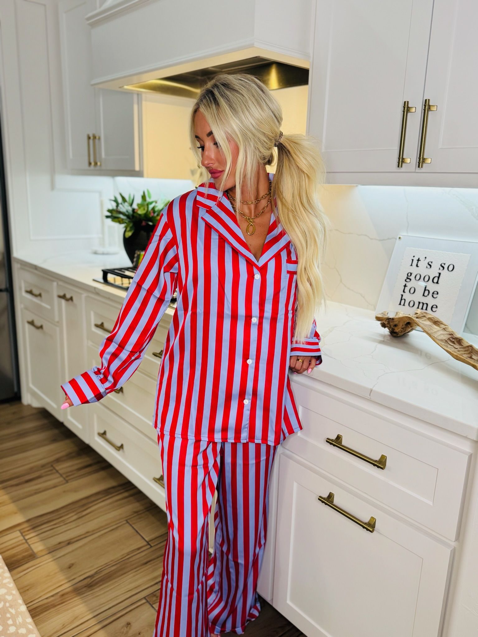 LILAC STRIPED SATIN CUTE PJ SET BY KATYDID - M