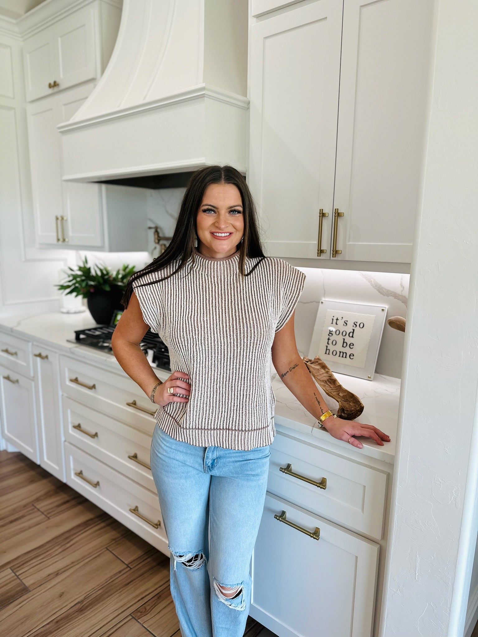 MOCHA TWO TONE RIBBED HIGH NECK SWEATER VEST - Tops