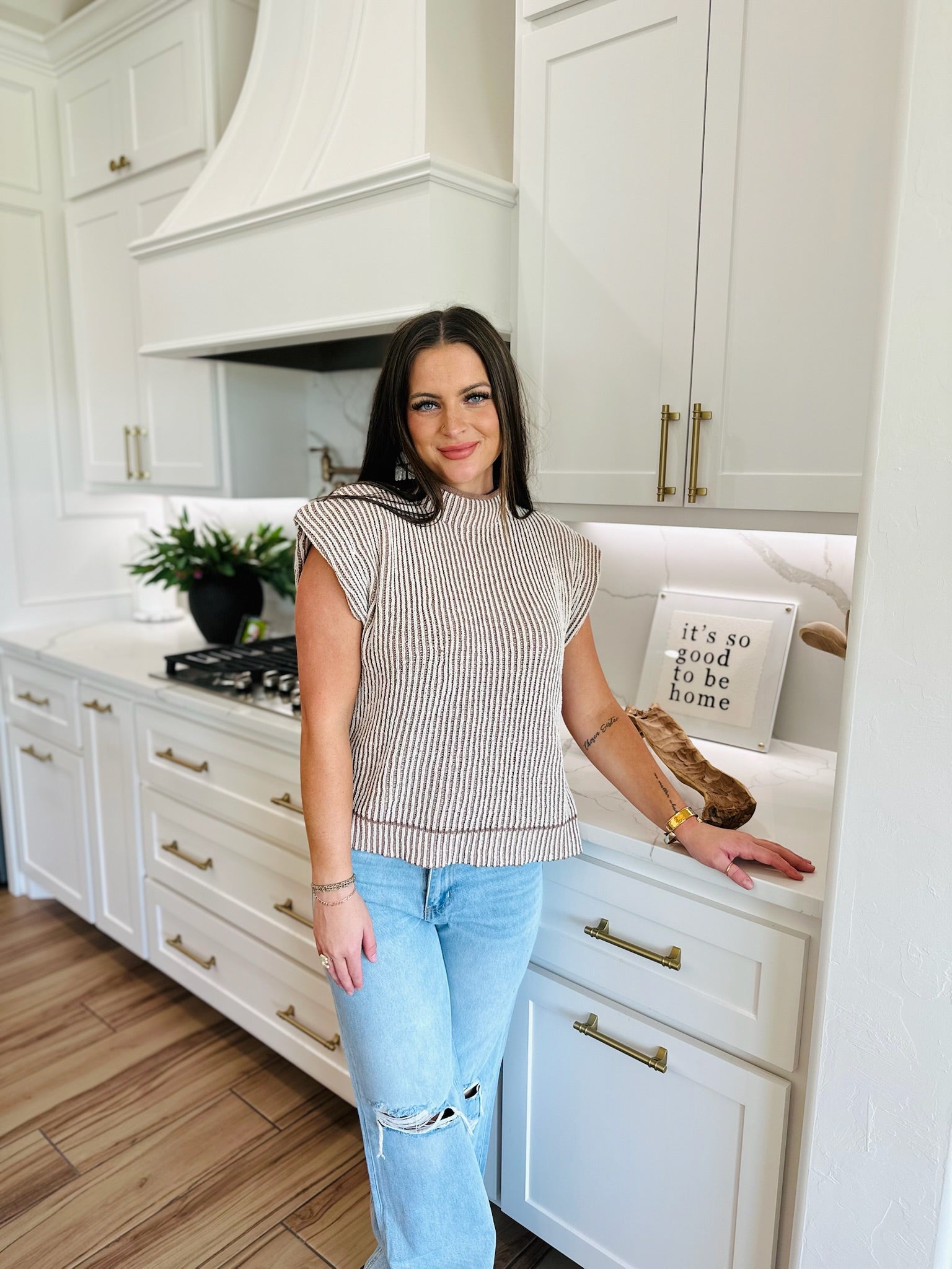 MOCHA TWO TONE RIBBED HIGH NECK SWEATER VEST - Tops