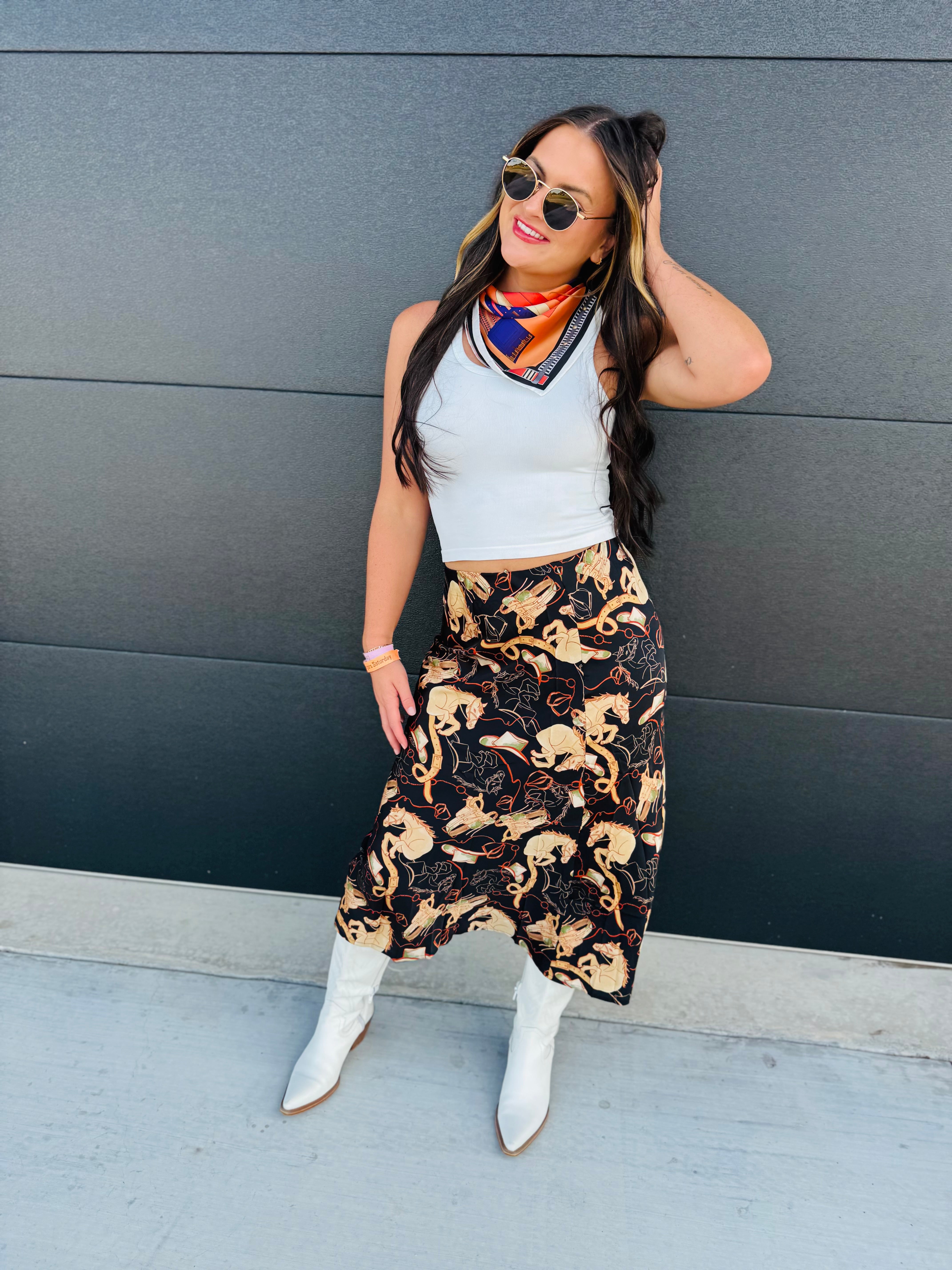 MULTI PRINT BLACK EQUESTRIAN SKIRT - Bottoms