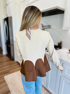 OATMEAL AND BROWN MIXED MEDIA KNIT TOP- PERFECT FALL STATEMENT PIECE - Tops