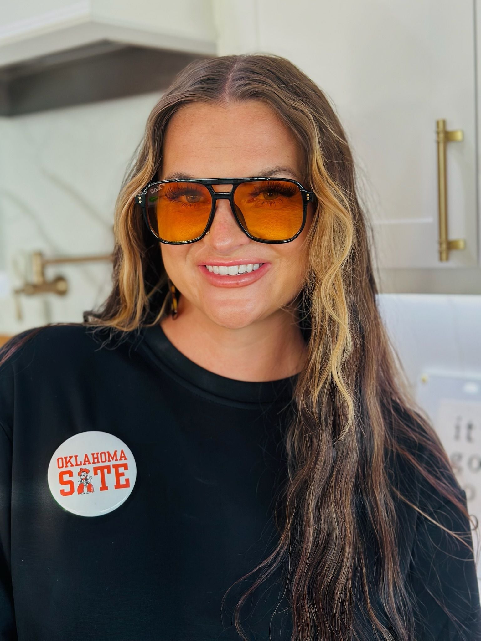 OKLAHOMA STATE GAME DAY BUTTON- ORANGE AND BLACK