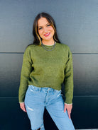 OLIVE GREEN SWEATER WITH CREAM DETAILS - Tops