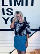 OVERSIZED STRIPE CASUAL COMFY KNIT TOP NAVY/WHITE - Tops