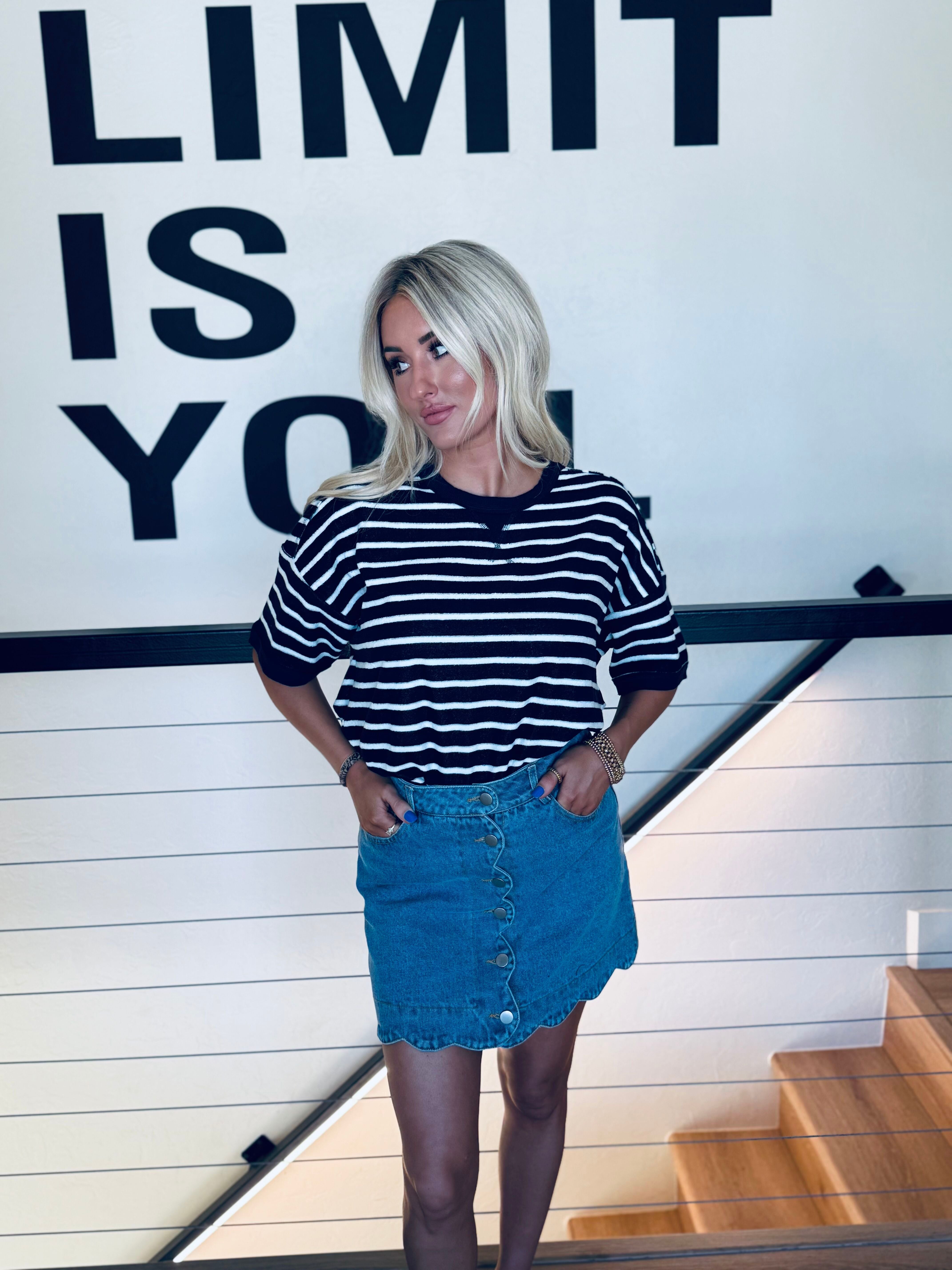 OVERSIZED STRIPE CASUAL COMFY KNIT TOP NAVY/WHITE - Tops