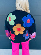 QUEEN OF SPARKLES BLACK MULTI OVERSIZED RHINESTONE FLOWER SWEATSHIRT - Tops
