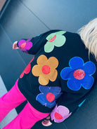 QUEEN OF SPARKLES BLACK MULTI OVERSIZED RHINESTONE FLOWER SWEATSHIRT - Tops