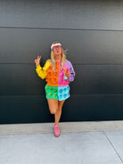 QUEEN OF SPARKLES COLOR BLOCK MULTI SKULL SHORTS - Bottoms