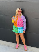 QUEEN OF SPARKLES COLOR BLOCK MULTI SKULL SHORTS - Bottoms