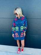 QUEEN OF SPARKLES DENIM SKELETON BUTTON DOWN SHIRT - Tops