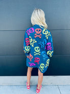 QUEEN OF SPARKLES DENIM SKELETON BUTTON DOWN SHIRT - Tops