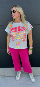 QUEEN OF SPARKLES GREY MULTI SKELETON TEE - Tops