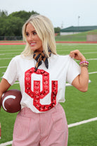 QUEEN OF SPARKLES LICENSED OKLAHOMA MASCOT SEQUIN FLOWER TEE - Tops