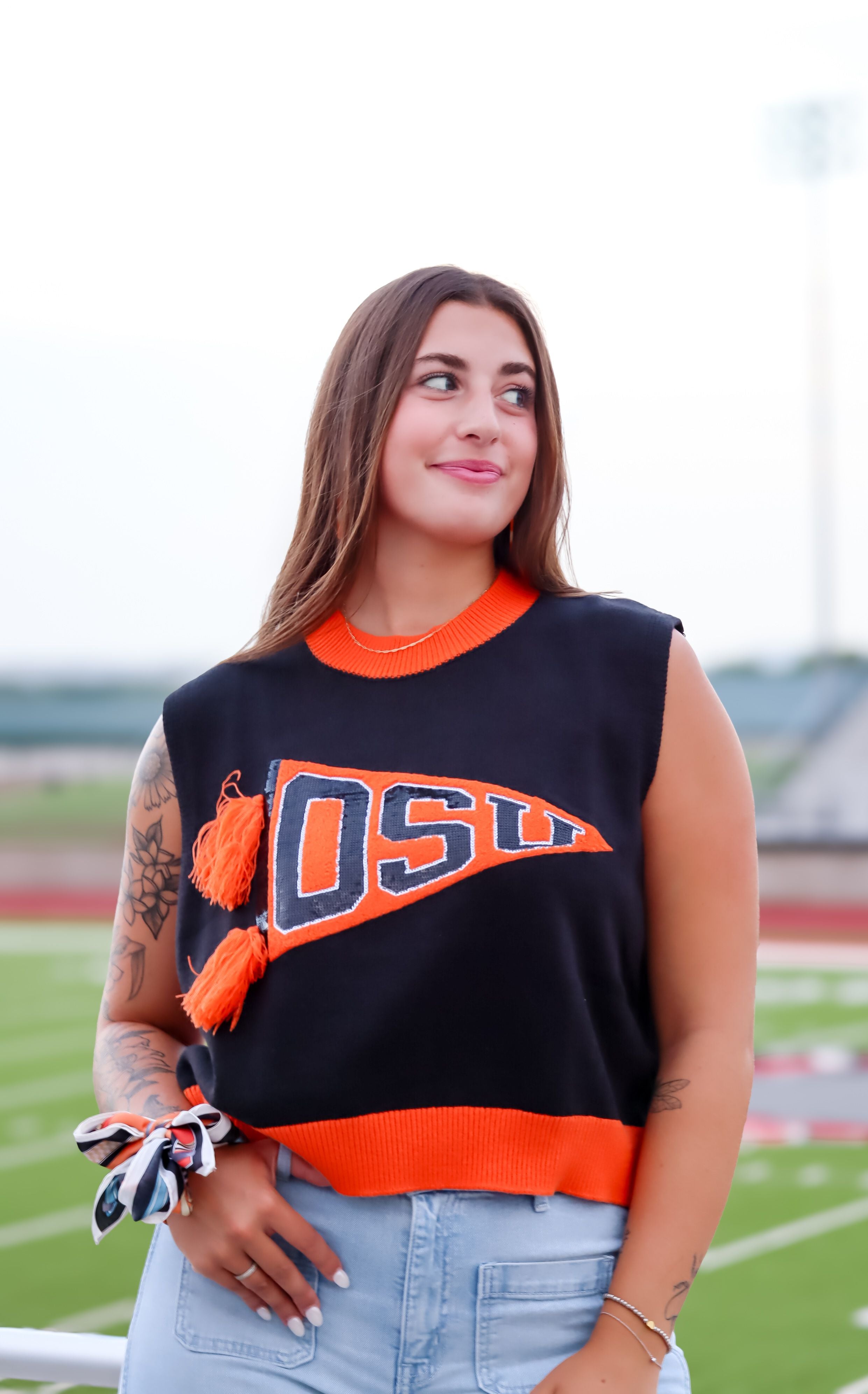 QUEEN OF SPARKLES OSU PENNANT SWEATER TANK - Tops
