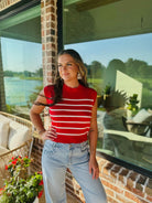 RED AND CREAM STRIPED SLEEVELESS SWEATER - Tops
