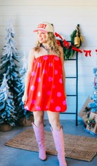RED AND PINK POLKA DOT STRAPLESS BUBBLE DRESS - Dress