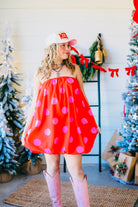 RED AND PINK POLKA DOT STRAPLESS BUBBLE DRESS - Dress
