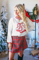 RED AND WHITE HOLIDAY ICE SKATES KNIT SWEATER - Tops