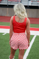 RED CORSET SEAM DETAIL CROP TANK TOP - Tops