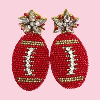 SPARKLING AND BEADED RED AND GOLD FOOTBALL SPIRIT EARRINGS- GAME DAY STATEMENT (Copy)
