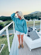 SLATE BLUE HALF ZIP SWEATER - Tops