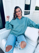 SLATE BLUE HALF ZIP SWEATER - Tops