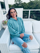 SLATE BLUE HALF ZIP SWEATER - Tops