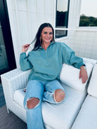 SLATE BLUE HALF ZIP SWEATER - Tops