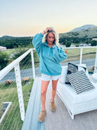 SLATE BLUE HALF ZIP SWEATER - Tops
