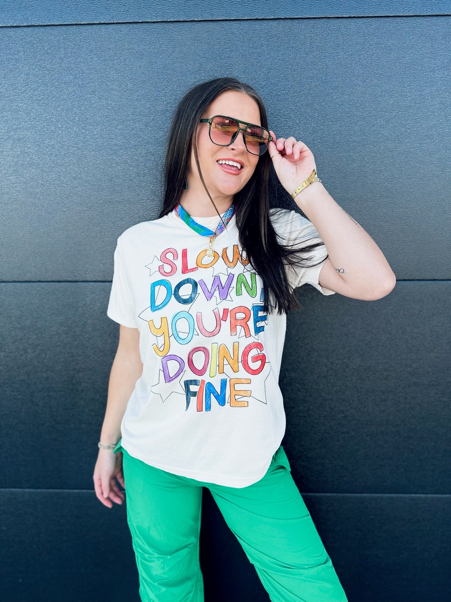 SLOW DOWN YOU’RE DOING FINE TEE- CREAM - Tops