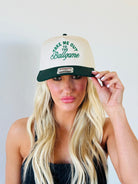 Group of friends wearing the TAKE ME OUT TO THE BALLGAME TRUCKER HAT, celebrating a fun day at the ballpark.