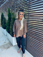 TAUPE OVERSIZED WAFFLE KNIT CASUAL TOP - Tops