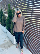 TAUPE OVERSIZED WAFFLE KNIT CASUAL TOP - Tops
