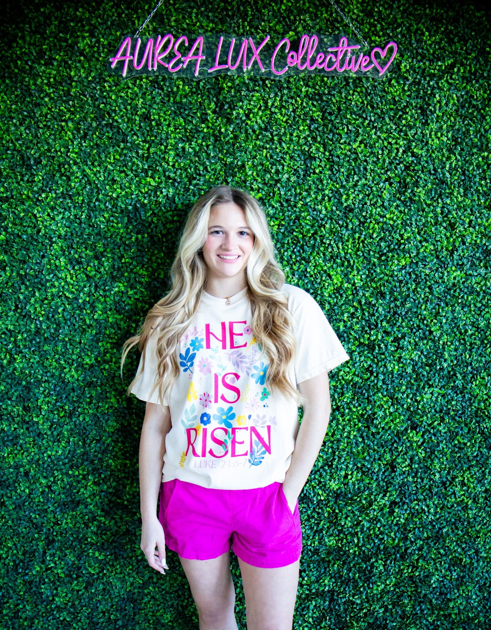 He Is Risen Tee by Poppy & Pine, featuring a bold design celebrating the resurrection of Christ, made from soft high-quality cotton.