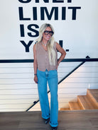 V-NECK SLEEVELESS TAUPE SWEATER VEST TOP - Tops