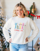 WHITE APRES SKI SWEATER- COZY WINTER STYLE W/COLORFUL EMBROIDERY - Tops