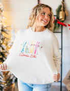 WHITE APRES SKI SWEATER- COZY WINTER STYLE W/COLORFUL EMBROIDERY - Tops