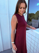 WINE SOLID KNIT SIDE-SLIT MIDI DRESS BY ENTRO - Dress